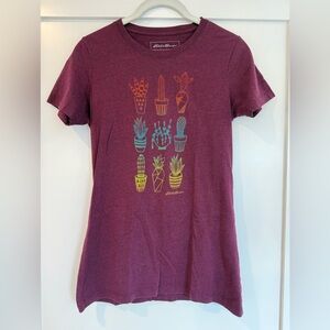 Women’s Eddie Bauer Plum Short Sleeve Graphic Tee with Geometric Cactus Accents